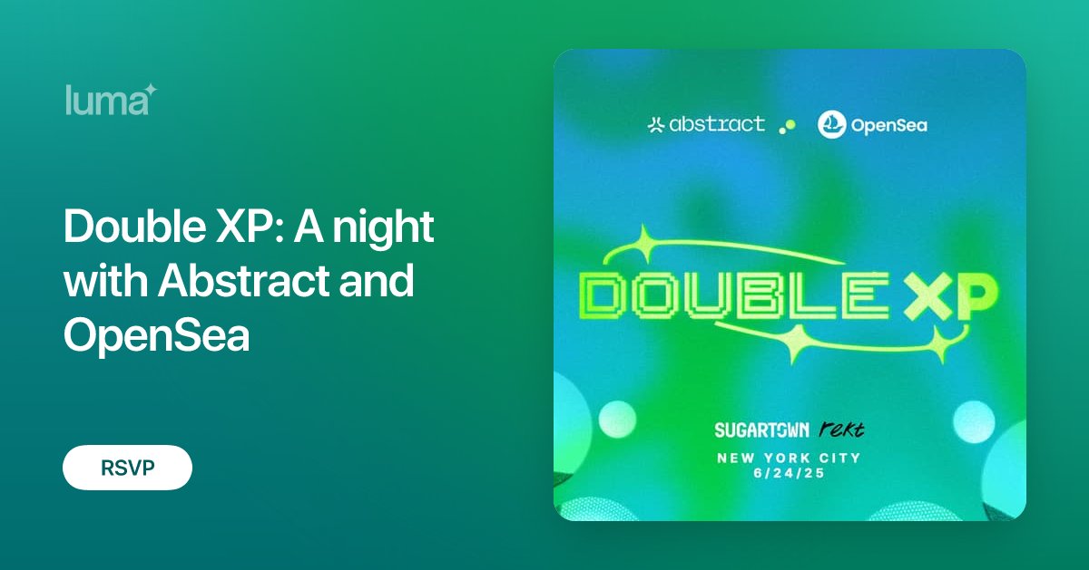 opensea's tweet card. Double XP. Double the fun. Co-hosted by OpenSea and Abstract, this immersive evening will blend high-energy games, nostalgic fun, and community-building into…
