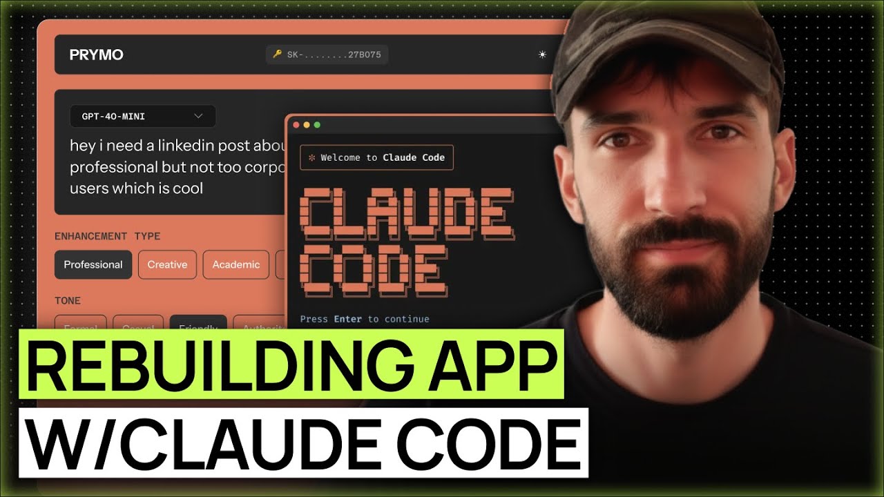 drewskii_xyz's tweet card. Using Claude Code to Rebuild my AI APP (Full Tutorial)