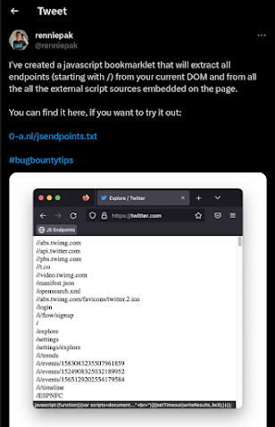 BountyOverflow's tweet card. Awesome Script for Finding Endpoints