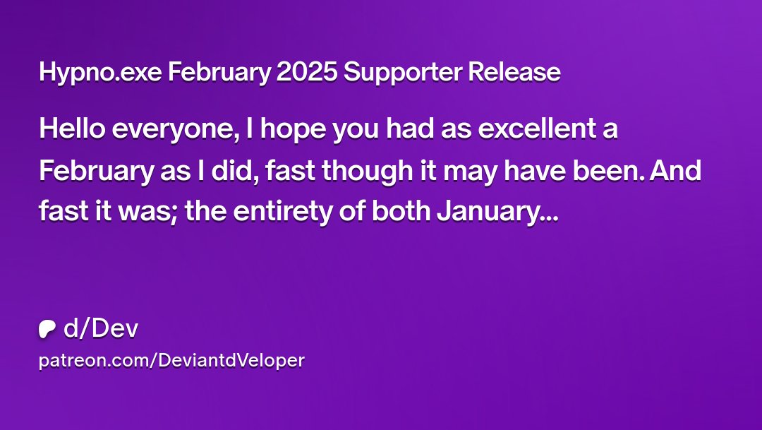HypnoExe's tweet card. Get more from d/Dev on Patreon
