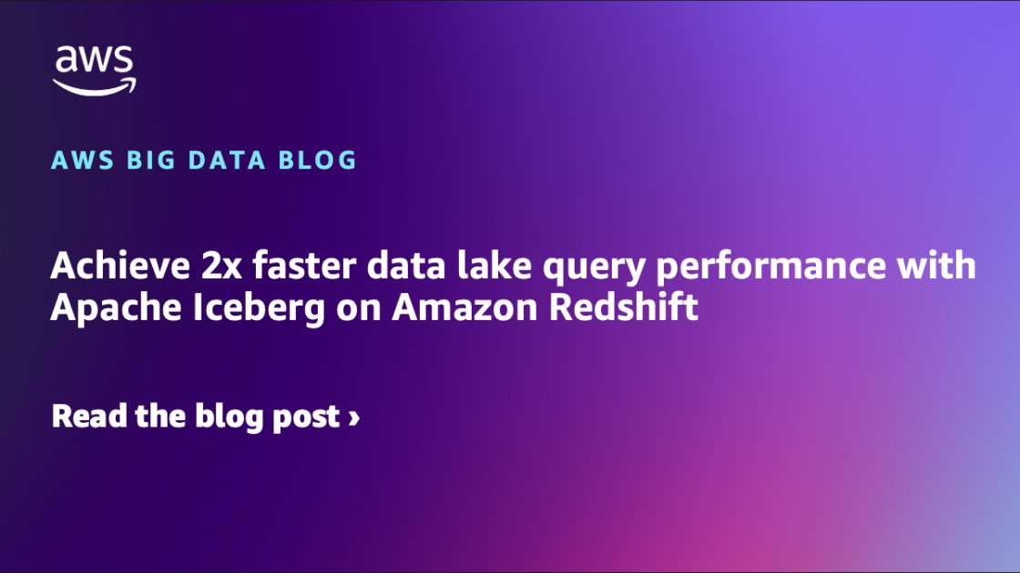 atsuizo's tweet card. In 2025, Amazon Redshift delivered several performance optimizations that improved query performance over twofold for Iceberg workloads on Amazon Redshift Serverless, delivering exceptional perform...