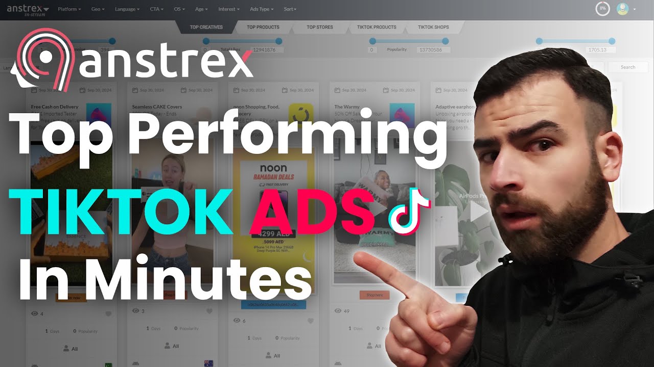 HugoCNobre's tweet card. Anstrex InStream Ads Demo: Find Top-Performing TikTok Ads in Minutes