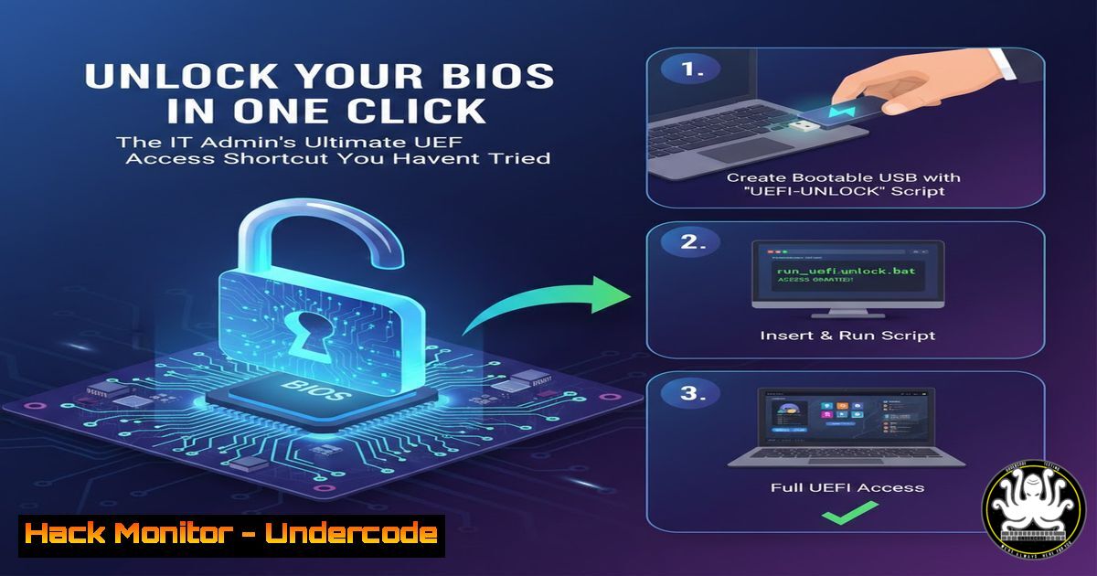 UndercodeUpdate's tweet card. Unlock Your BIOS in One Click: The IT Admin's Ultimate UEFI Access Shortcut You Haven't Tried - "Undercode Testing": Monitor hackers like a pro. Get real-time
