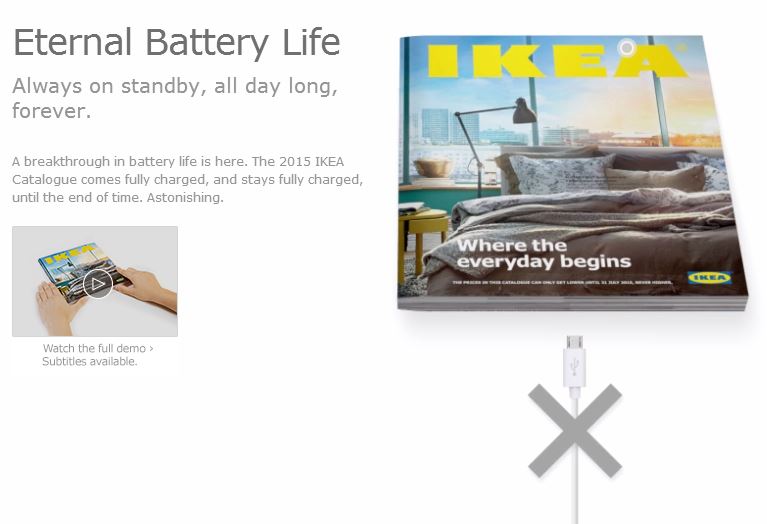 Byothe's tweet card. Pour présenter son catalogue 2015, Ikea surfe sur la vague du "tout connecté" et se moque de l'utilisation abusive de l’électronique en présentant son nouveau