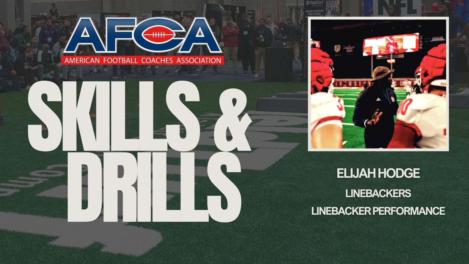 WeAreAFCA's tweet card. Former South Dakota ILB coach Elijah Hodge teaches a step-by-step progression for block destruction, focusing on leverage, hand placement, and striking technique for linebackers at all levels.