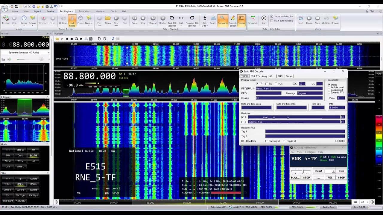 m0mst's tweet card. Tropo Enhanced Sporadic E, RNE5 Tenerife 88.8Mhz 2884KMS - 3rd June 24