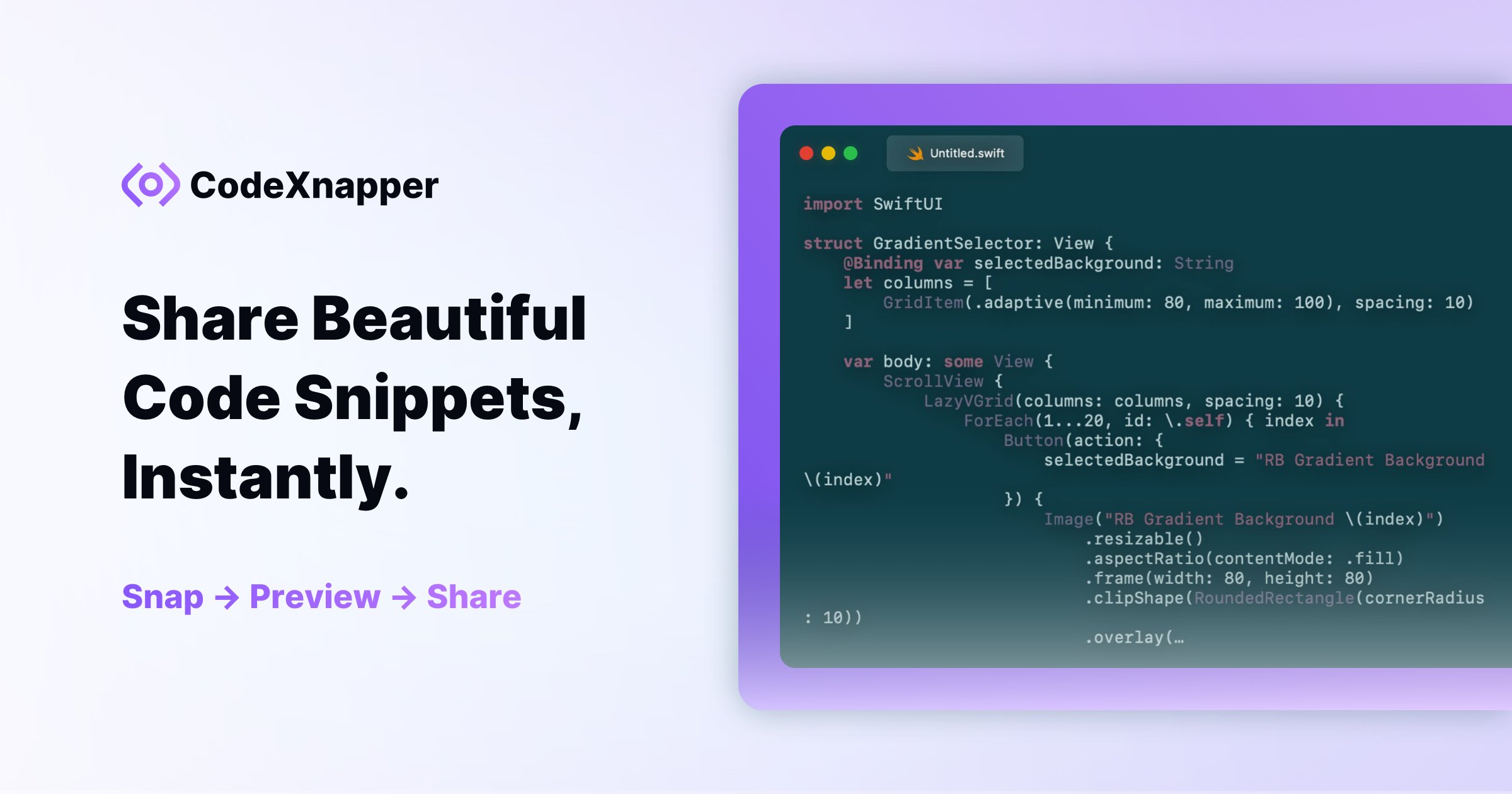 MSiatrak's tweet card. The ultimate macOS app that takes the hassle out of capturing and refining your code snippets. Keep your focus exactly where it belongs—on writing great code.