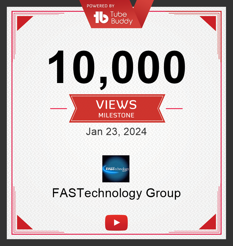 FASTechnology's tweet card. Woohoo! FASTechnology Group reached the 10,000 Views milestone on Jan 23, 2024 | via @TubeBuddy
