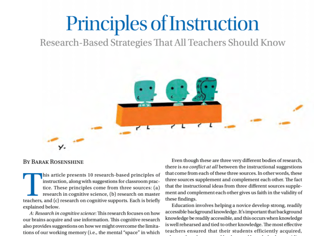 teacherhead's tweet card. This post is based on a talk I gave at ResearchEd in Rugby.  The paper in question is Barak Rosenshine’s Principles of Instruction published in American Educator in 2012, downloadable in full…