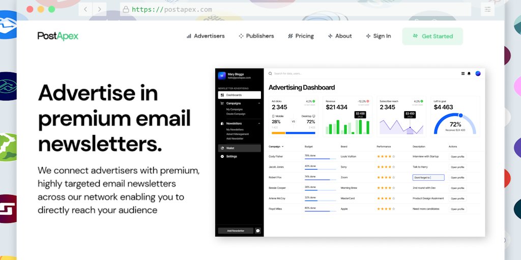 PostApex_com's tweet card. PostApex is the singular platform to precisely advertise at scale across 100s of email newsletters from a single campaign. We offer tools for email newsletter owners to instantly monetize their...