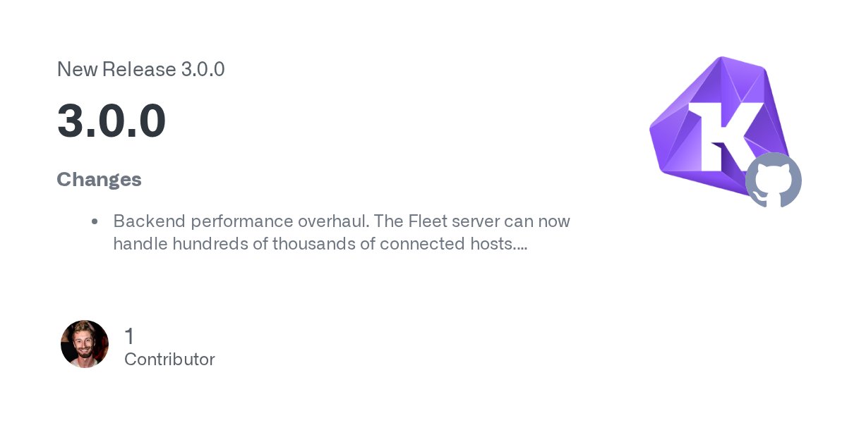 thezachw's tweet card. Changes Backend performance overhaul. The Fleet server can now handle hundreds of thousands of connected hosts. Pagination implemented in the web UI. This makes the UI usable for any host count...