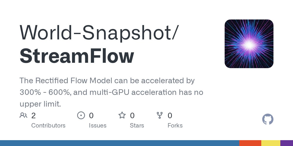 SenFang01's tweet card. The Rectified Flow Model can be accelerated by 300% - 600%, and multi-GPU acceleration has no upper limit. - World-Snapshot/StreamFlow