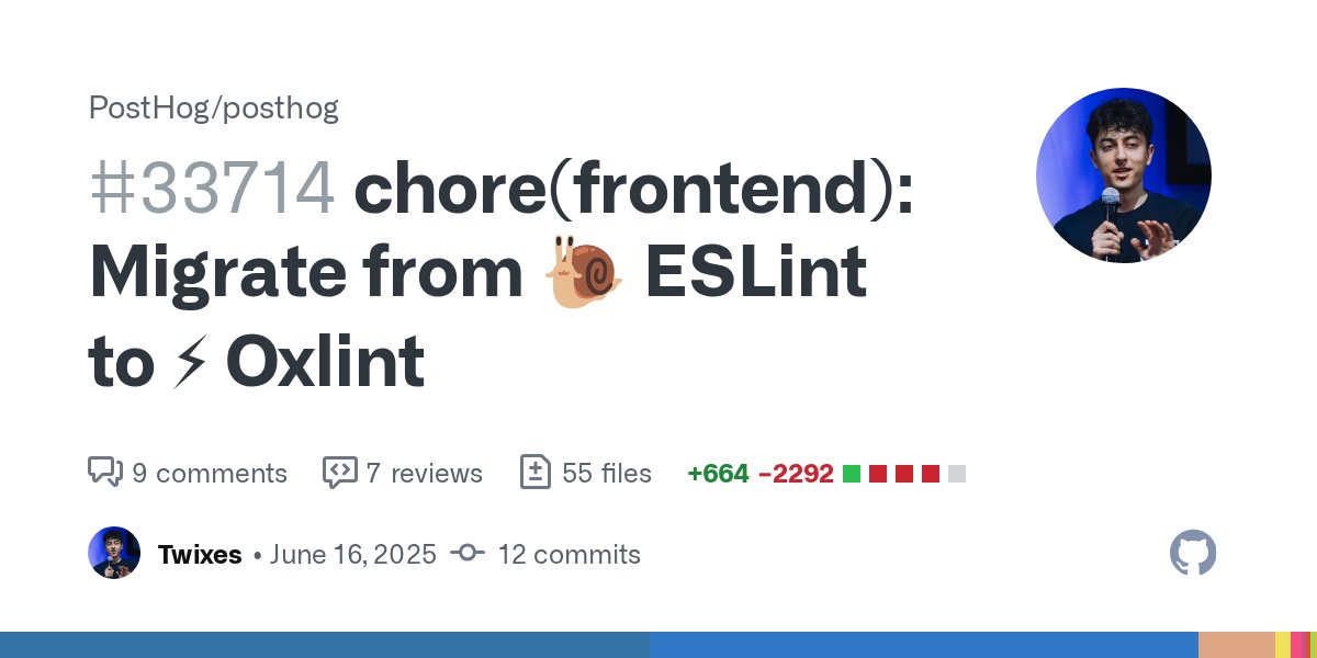 youyuxi's tweet card. Problem Any commit to the PostHog frontend is painful. Here's how long it takes to lint a staged TypeScript file, as part of the pre-commit hooks: > time pnpm eslint frontend/src/sce...