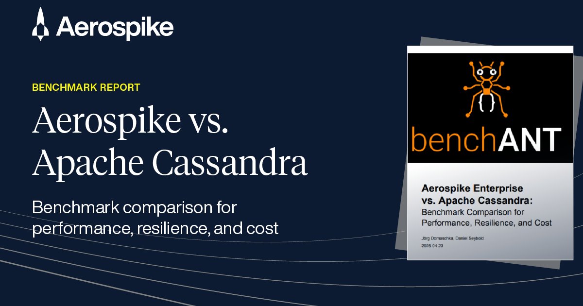 aerospikedb's tweet card. Discover how Aerospike and Apache Cassandra compare in real-world benchmarks. Evaluate performance, resilience, scalability, and cost with data-driven insights from benchANT’s 2025 report.