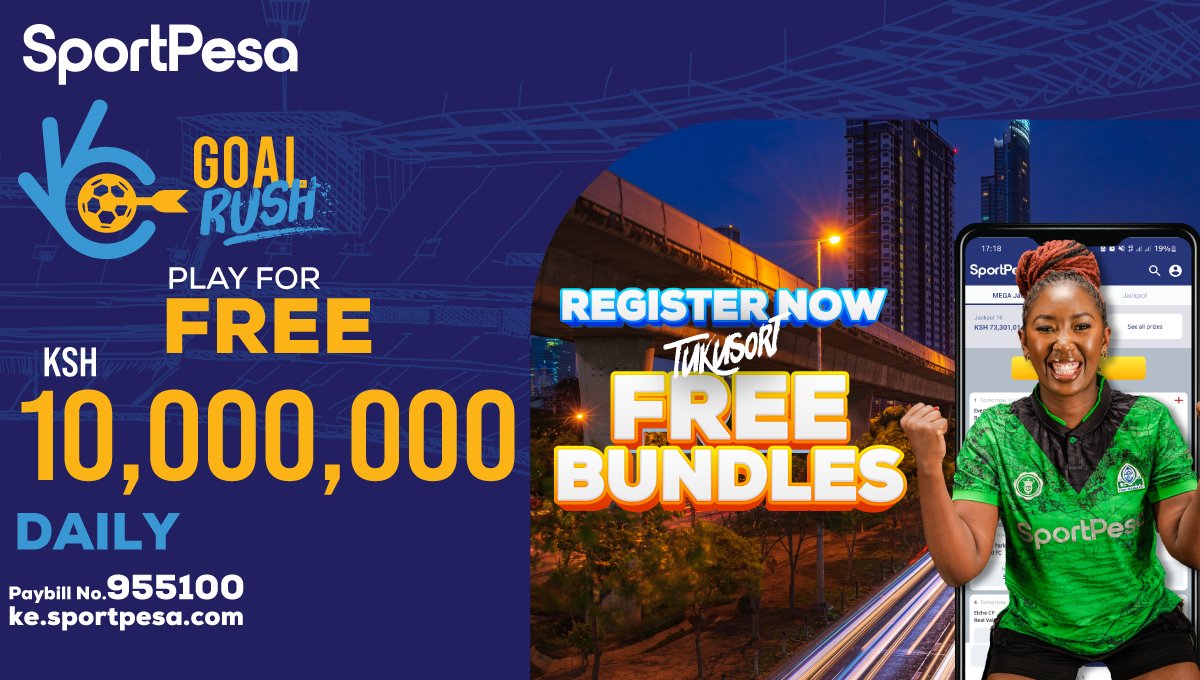 jeremyMusyokah's tweet card. Tuli-agree kushinda SportPesa ni endless, Register Now tukusort Free Bundles, uji-nice na 10 million ya Goal Rush, Just PREDICT the 3 #SportPesaGoalRush Games!