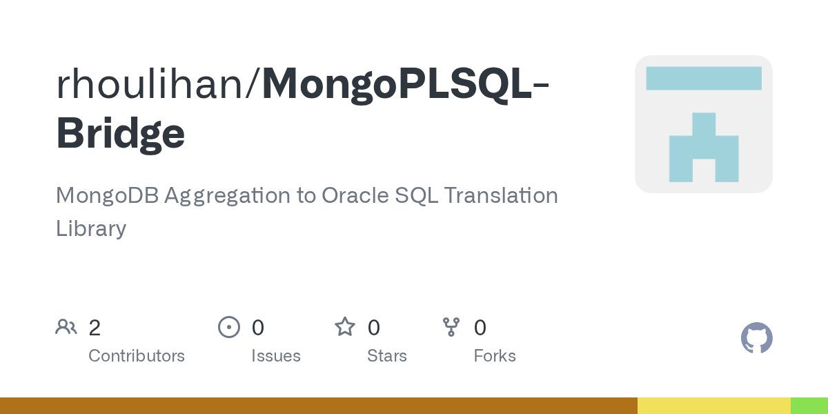 houlihan_rick's tweet card. MongoDB Aggregation to Oracle SQL Translation Library - rhoulihan/MongoPLSQL-Bridge