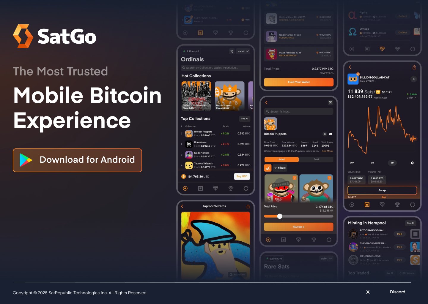 SatGoBTC's tweet card. Download the SatGo Android app.