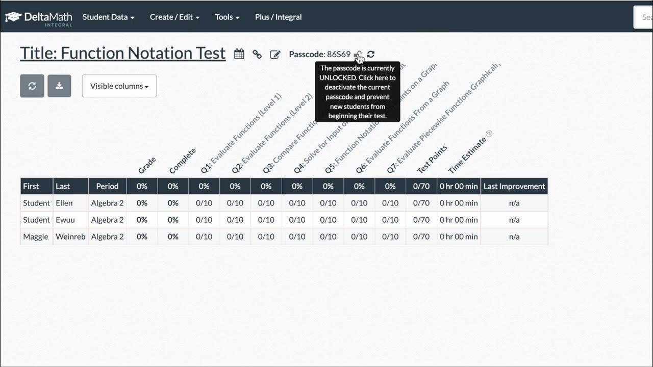 MrDeltaMath's tweet card. Test Passcodes