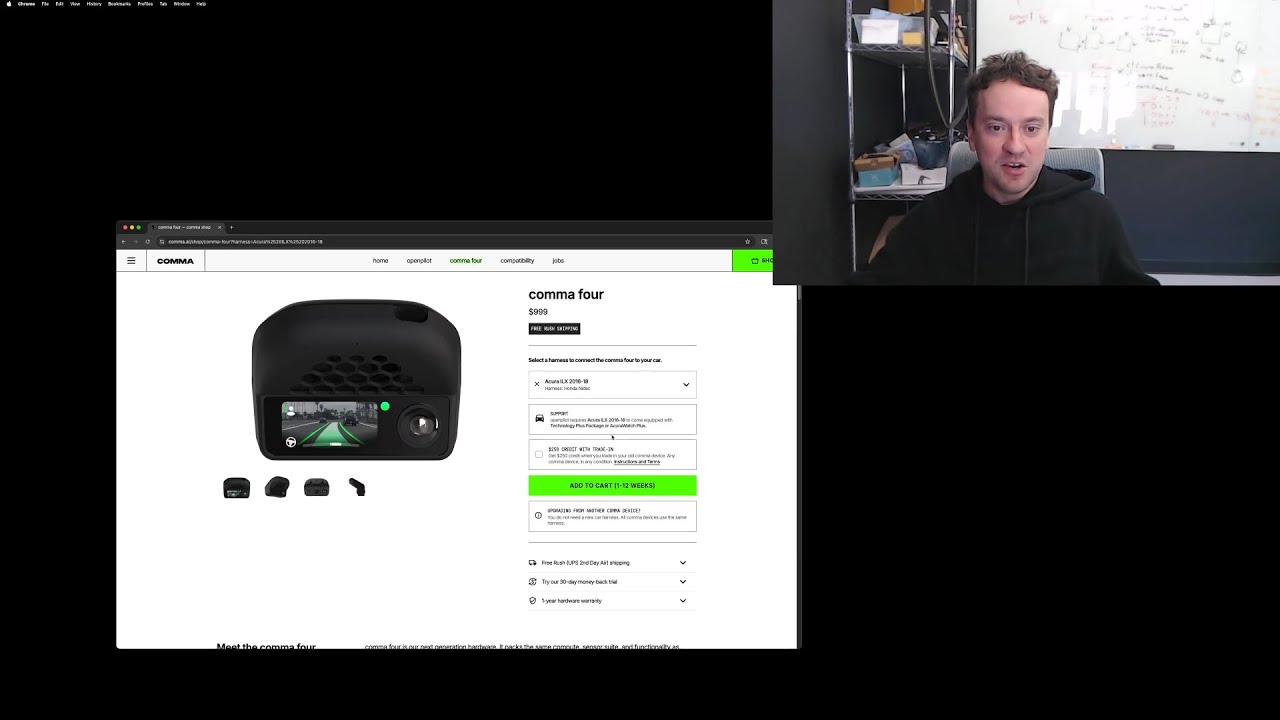 msg's tweet card. George Hotz | comma four launch! | comma.ai/shop/comma-four | comma 4...