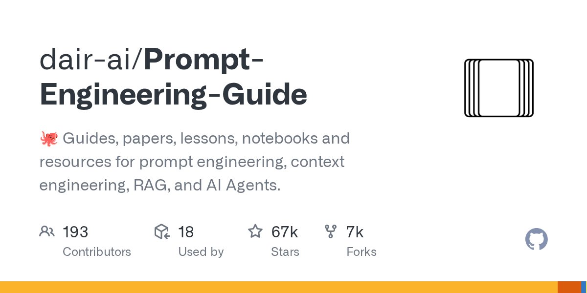 Nale's tweet card. 🐙 Guides, papers, lessons, notebooks and resources for prompt engineering, context engineering, RAG, and AI Agents. - dair-ai/Prompt-Engineering-Guide