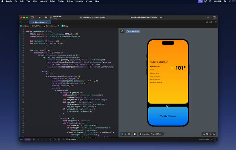 iosexample's tweet card. SwiftUI implementation of Split View effect