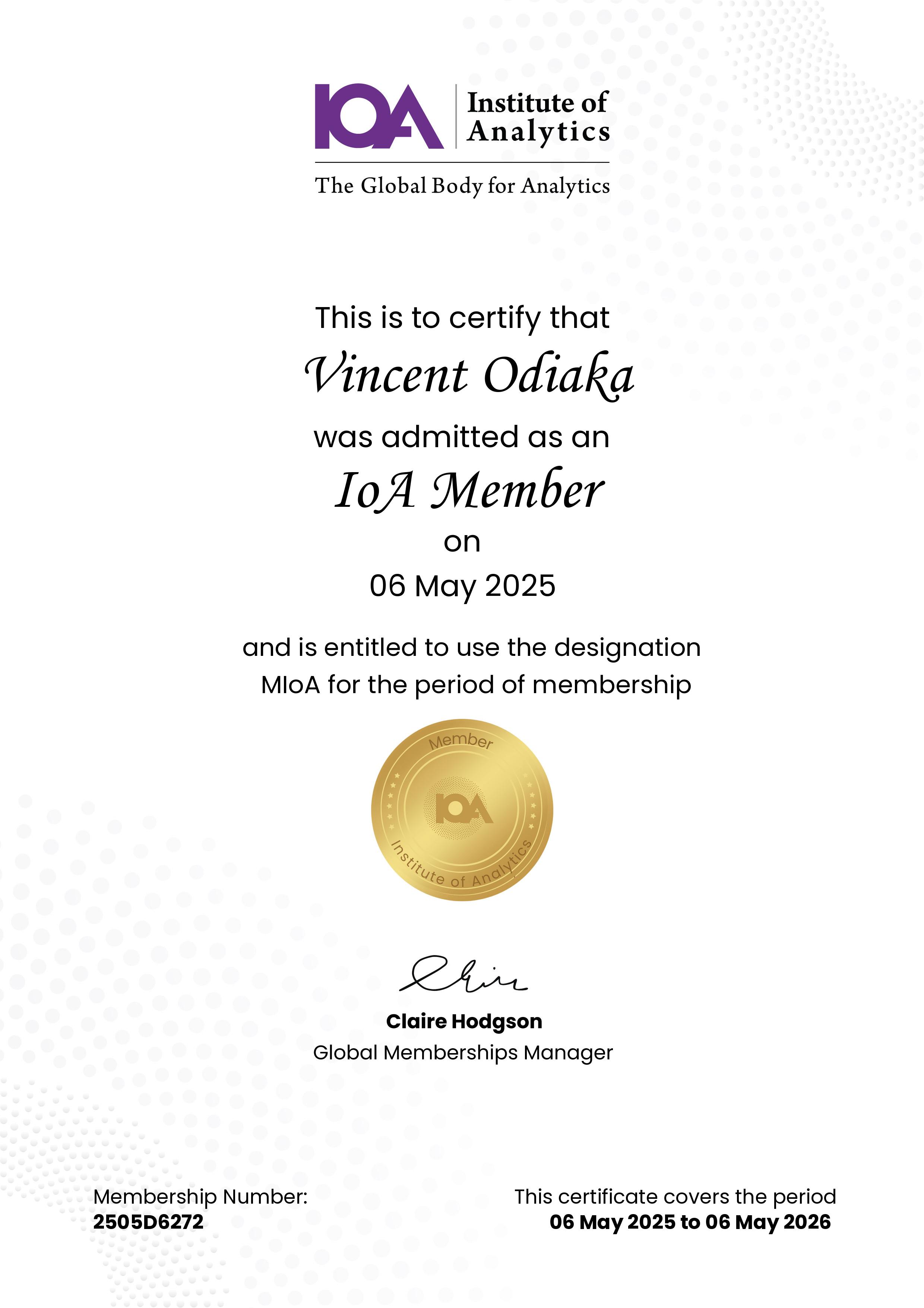 VincentOdiaka's tweet card. Hey friends! Happy to be a part of IoA - The Global Body for Analytics Professionals.