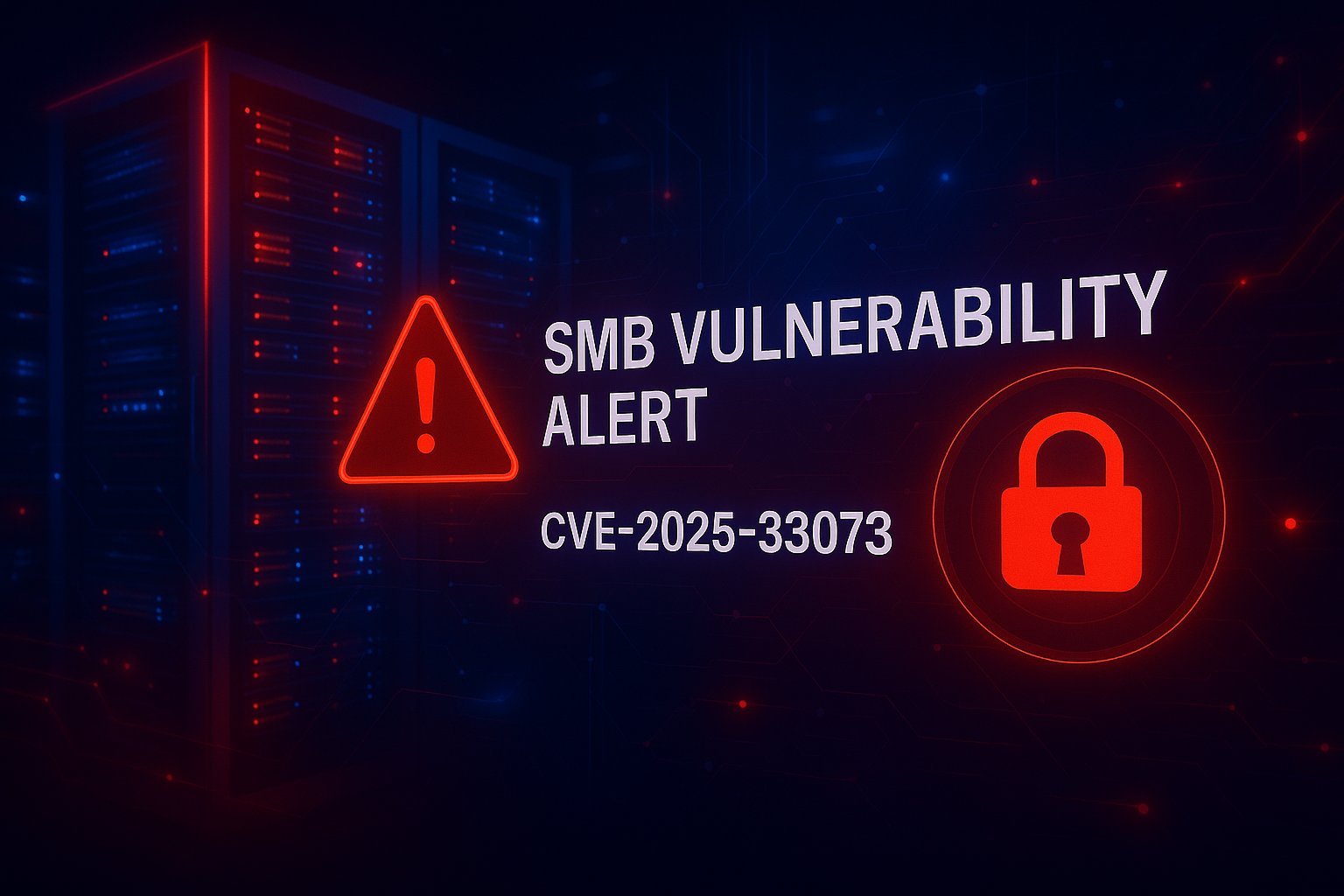 CalComsoftware's tweet card. CVE-2025-33073 is a high-severity SMB vulnerability already being exploited. SMB remains a frequent and long-term target for attackers