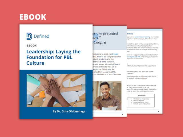 DefinedLearning's tweet card. When implementing high-quality project-based learning (HQPBL), there is a lot to consider. Students, teachers, leaders, the community, and everyone involved need support along the way.