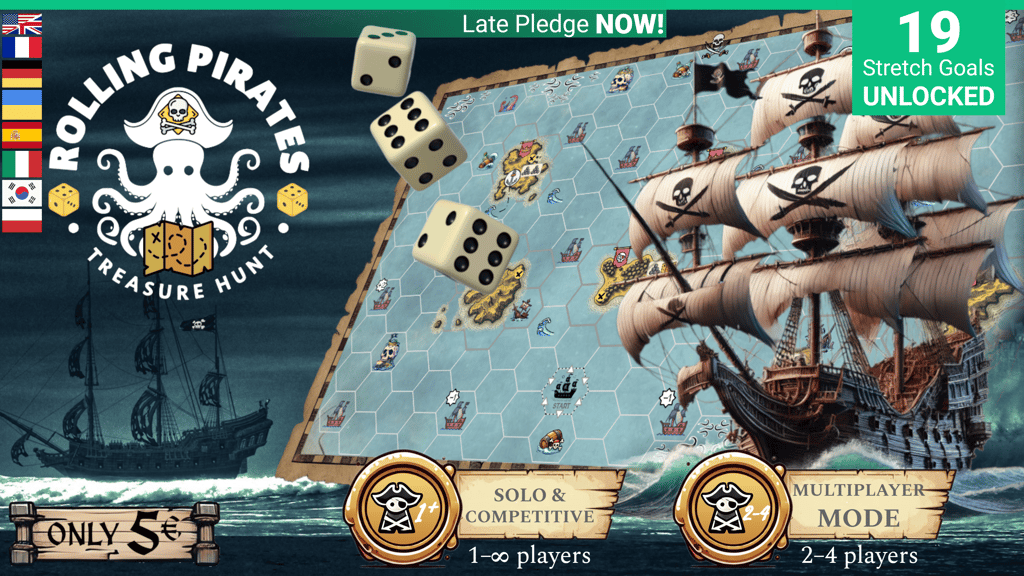 roll_and_write's tweet card. Treasure Hunt – An adventure Roll & Write game with free navigation, in Print & Play!