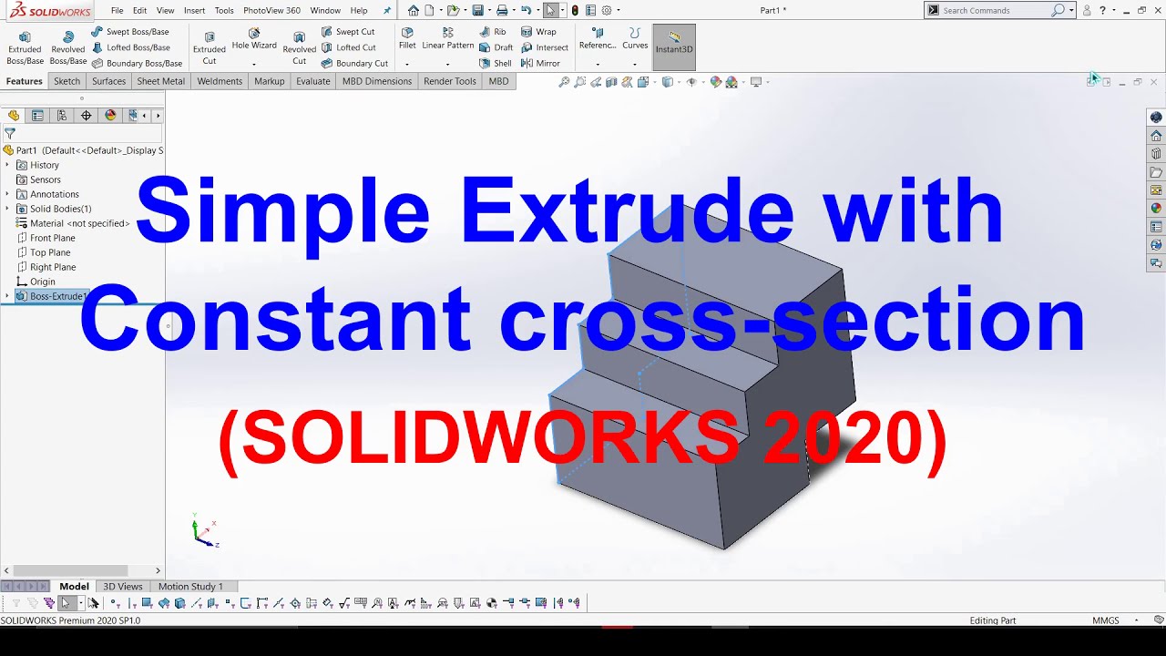 CoderMask's tweet card. Extrude on a constant cross section | Solidworks 2020 Beginners...