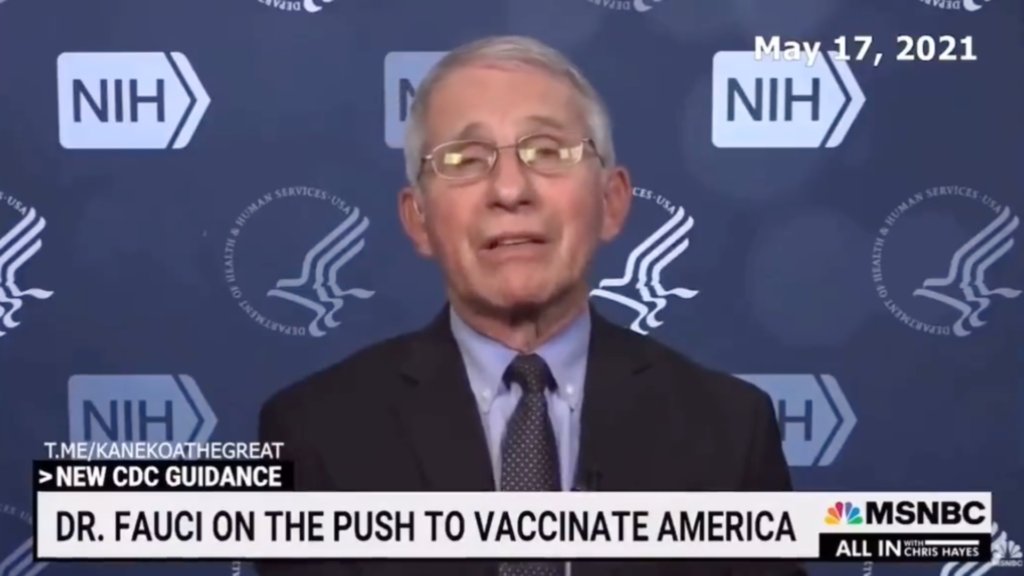 RandPaul's tweet card. Fauci 2021: Vaccinated people ‘can feel safe that they are not going to get infected’ In May of 2021, Anthony Fauci told MSNBC’s Chris Hayes (emphasis added): “So, low likelihood of transmission, low...