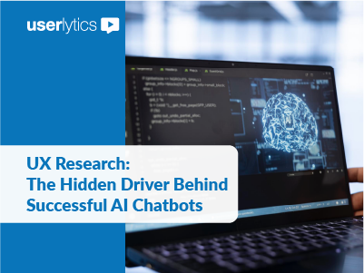 Userlytics's tweet card. Studies show chatbot success depends on UX, not code. We help teams design successful AI chatbots that people trust, love, and return to.