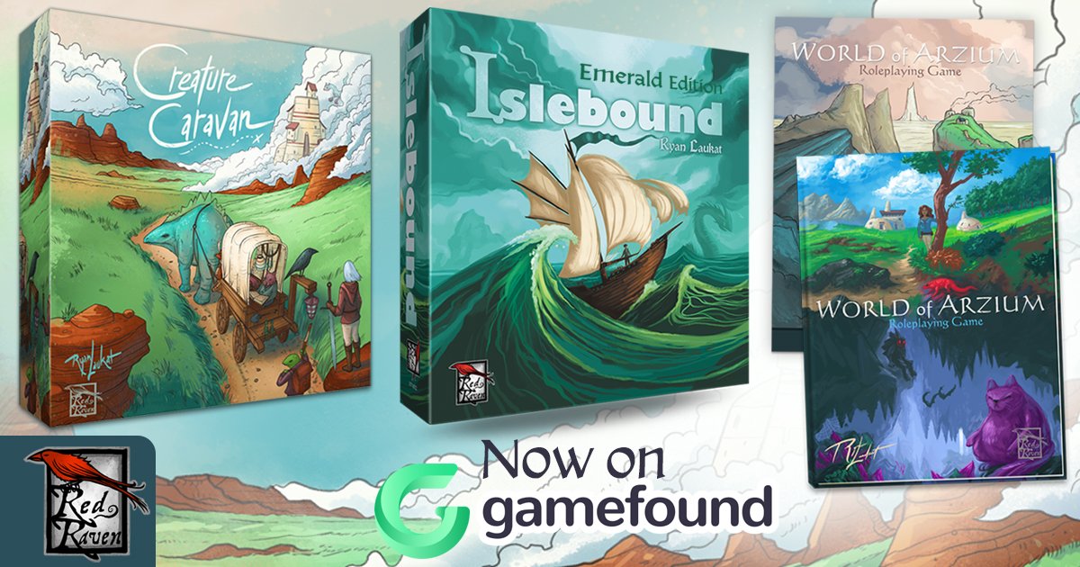 SplitableInf's tweet card. A simultaneous tableau-building game in the land of Arzium. Designed and illustrated by Ryan Laukat. Also launching the World of Arzium RPG!