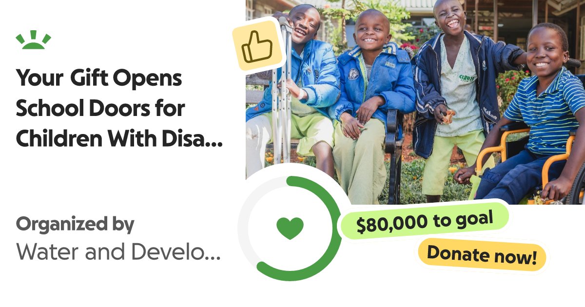 WaterandDev's tweet card. Strengthen disability inclusion in Mombasa County. Support th… Water and Development Maji Na Ufanisi needs your support for Your Gift Opens School Doors for Children With Disabilities
