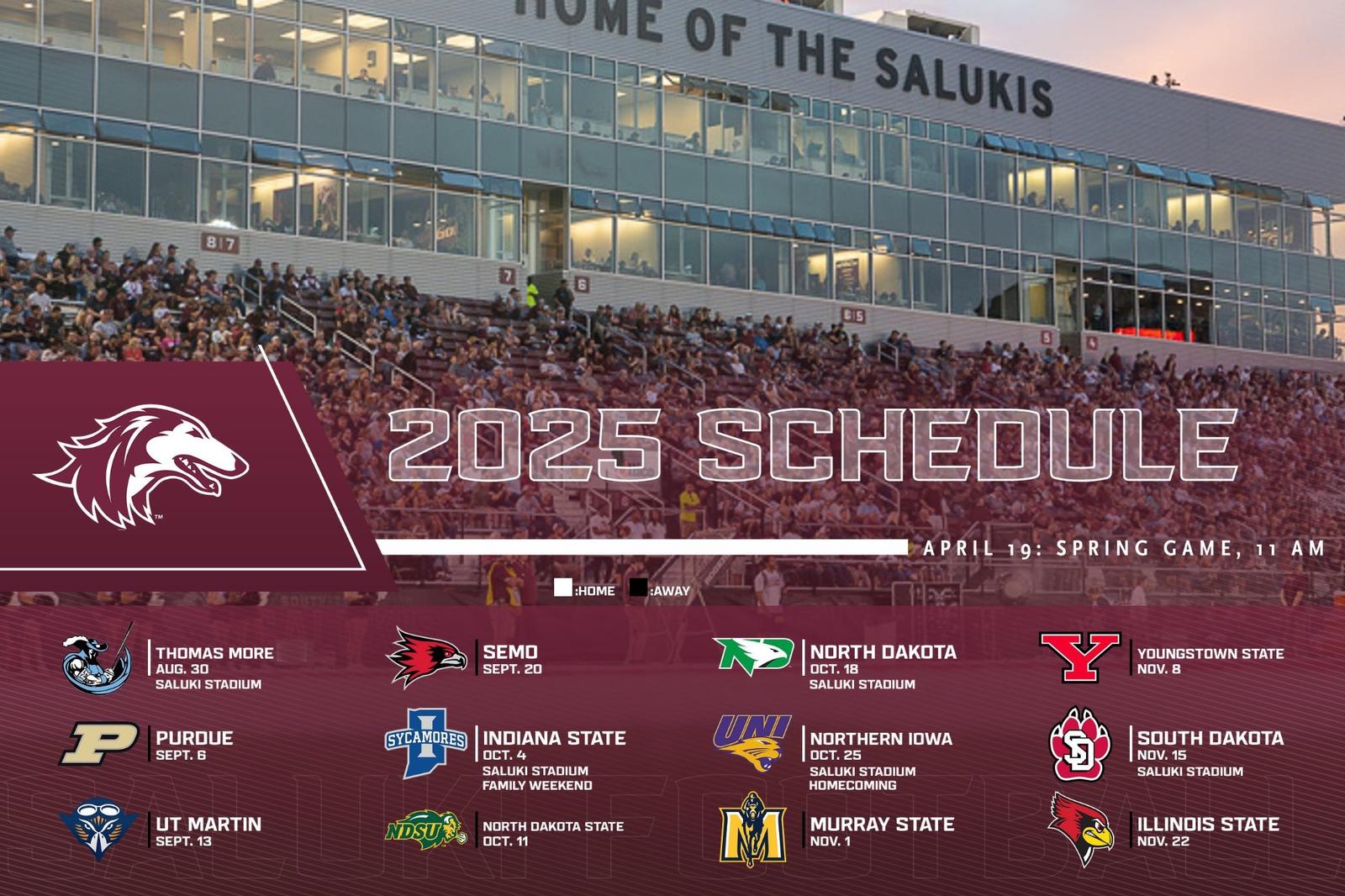 SIU_Football's tweet card. CARBONDALE, Ill. — The 2025 Southern Illinois football schedule was released today and features five home games, including a Family Weekend contest with Indi...