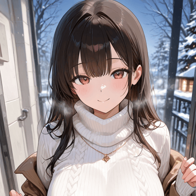 pAInter_AI_ART's tweet card. あったかニットを着た少女