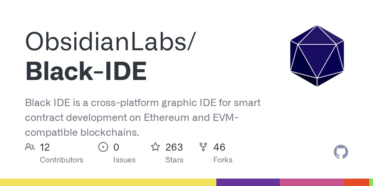 obsidian_labs's tweet card. Black IDE is a cross-platform graphic IDE for smart contract development on Ethereum and EVM-compatible blockchains. - ObsidianLabs/Black-IDE