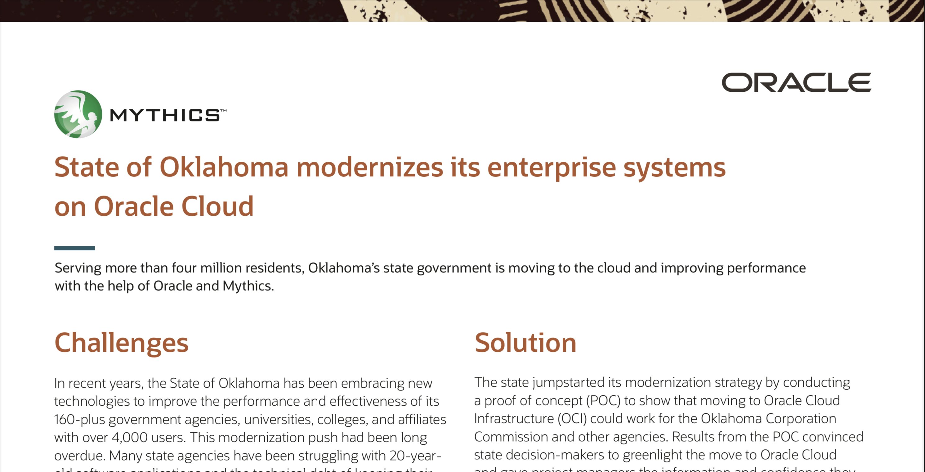Mythics's tweet card. Serving more than four million residents, Oklahoma’s state government is moving to the cloud and improving performance with the help of Oracle and Mythics.