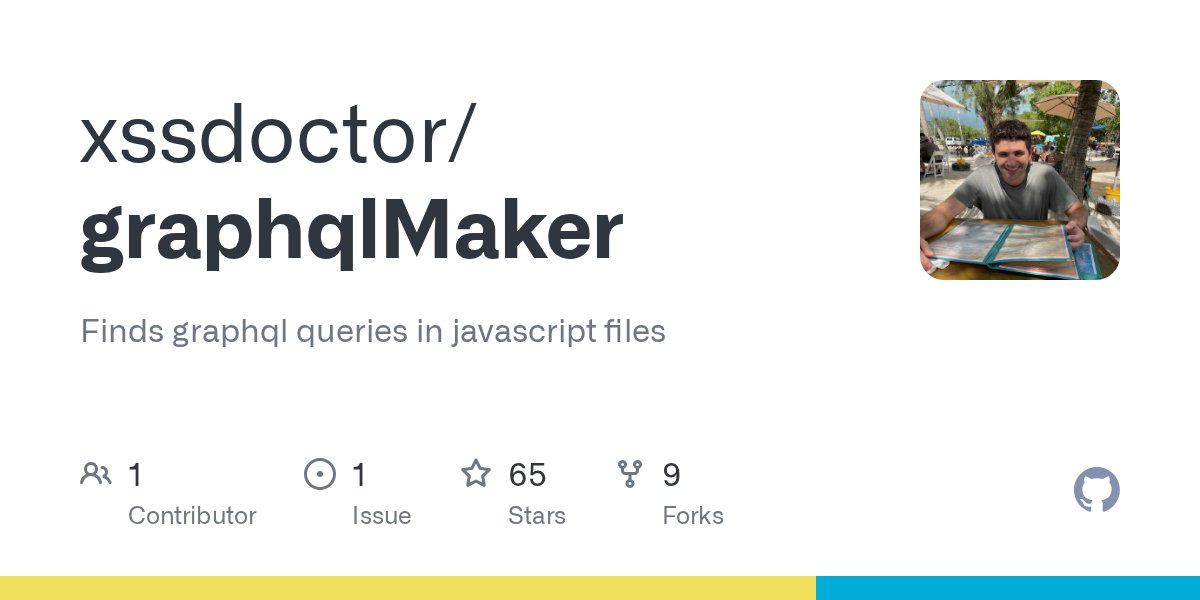 xssdoctor's tweet card. Finds graphql queries in javascript files. Contribute to xssdoctor/graphqlMaker development by creating an account on GitHub.