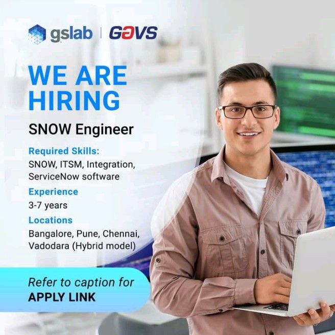 sachin36500081's tweet card. #HiringAlert: We are on the lookout for a #SNOWDeveloper with work experience of 3-7 years for the locations of #Bangalore, #Pune, #Chennai, and #Vadodara. Please refer to the JD for more details and...