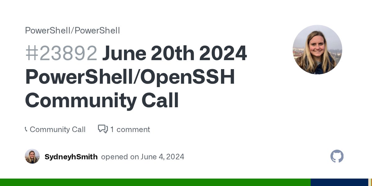 PowerShell_Team's tweet card. Agenda PSConfEU @dcaro DSC/WinGet @mgreenegit Build recap @SydneyhSmith PowerShell 7 release @adityapatwardhan Code of Conduct update @SydneyhSmith Docs update @sdwheeler Please add any topics/demo...