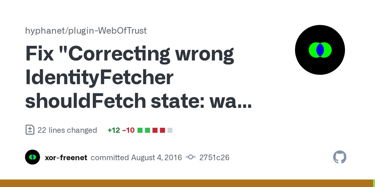 freenet_changes's tweet card. should be: true" during startup with assertions enabled Caused by assert(computeAllScoresWithoutCommit()) being called as part of verifyDatabaseIntegrity(). The precise order of this happ...