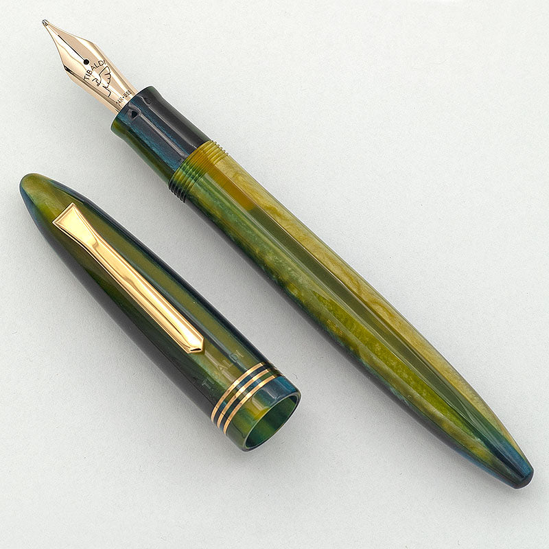 FP_nibs's tweet card. Special Edition for FPnibs, only one available with 14k Gold nib. Blue Green resin, with gold trim. Length: 145mm Diameter: 13mm Weight: 24gr. Filling System: Converter or cartridges. Converter...