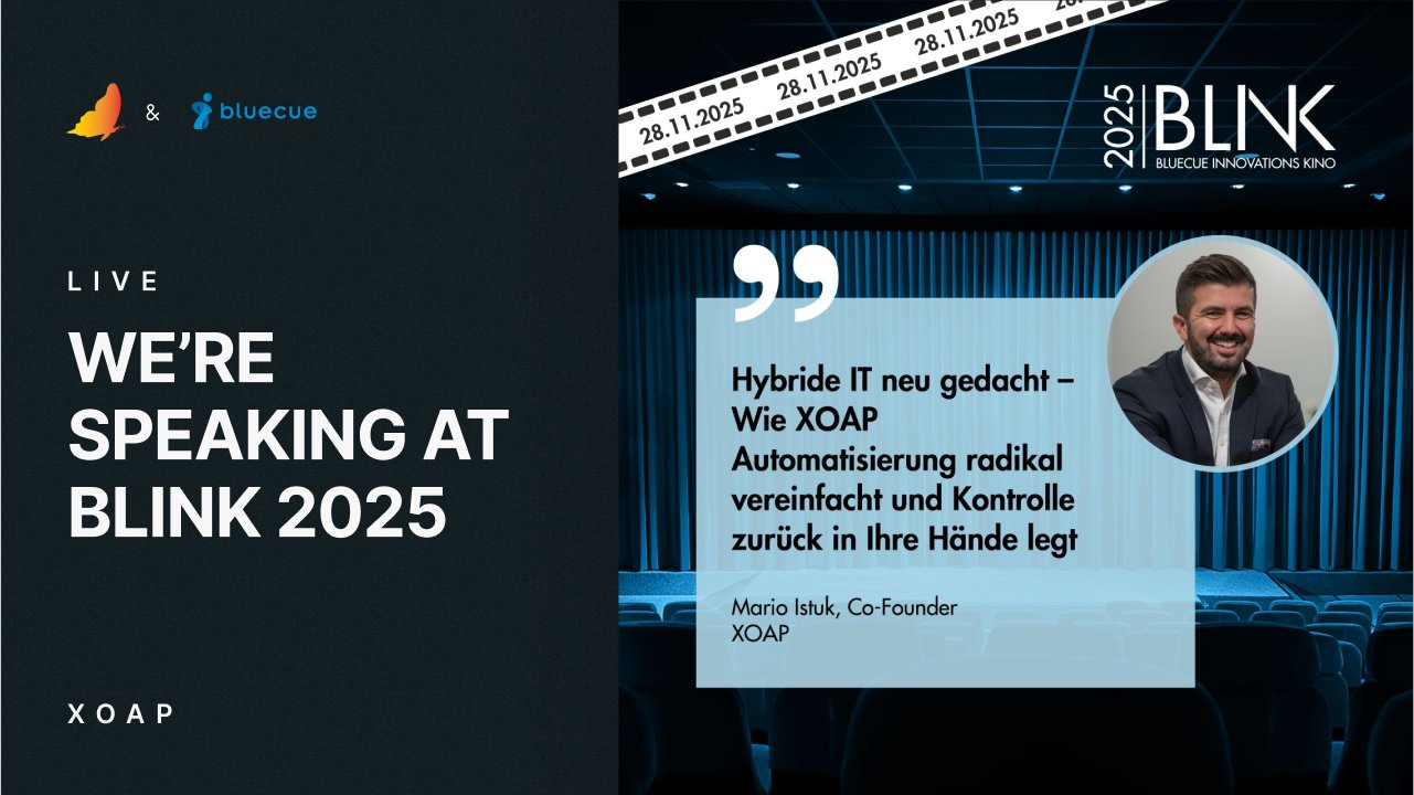 xoap_io's tweet card. Join us at BLINK 2025 for a deep-dive session led by Mario Istuk on how XOAP radically simplifies hybrid IT automation.