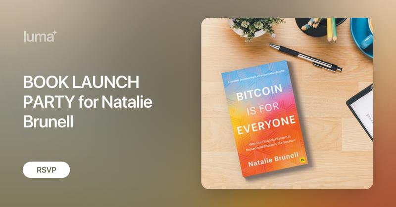 PubKey's tweet card. Launch Party & Book Signing Bitcoin is for Everyone