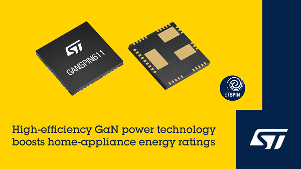 electronics_med's tweet card. STMicroelectronics introduces its GaNSPIN GaN ICs platform, boosting appliance and industrial motor efficiency with compact, reliable 650V GaN smart power components.