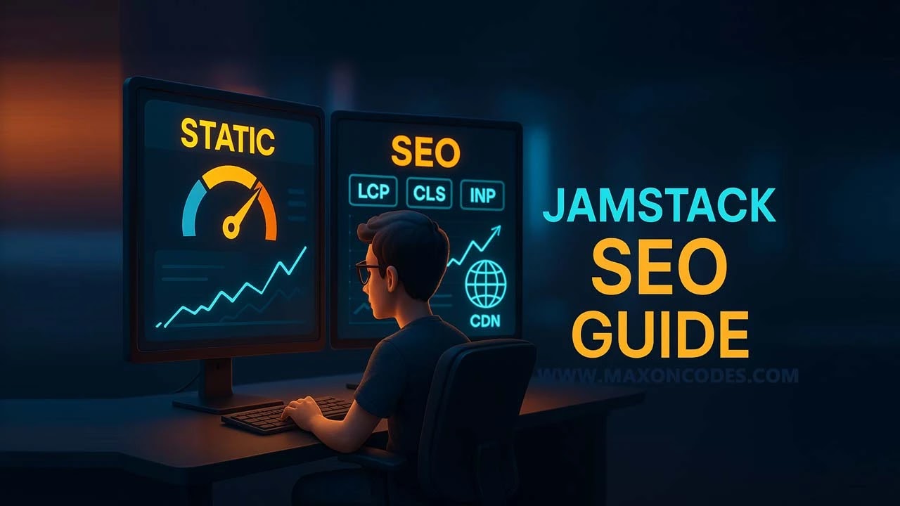 Maxoncodes's tweet card. Learn how Jamstack static sites outperform traditional websites in SEO with better performance, Core Web Vitals, instant indexing.