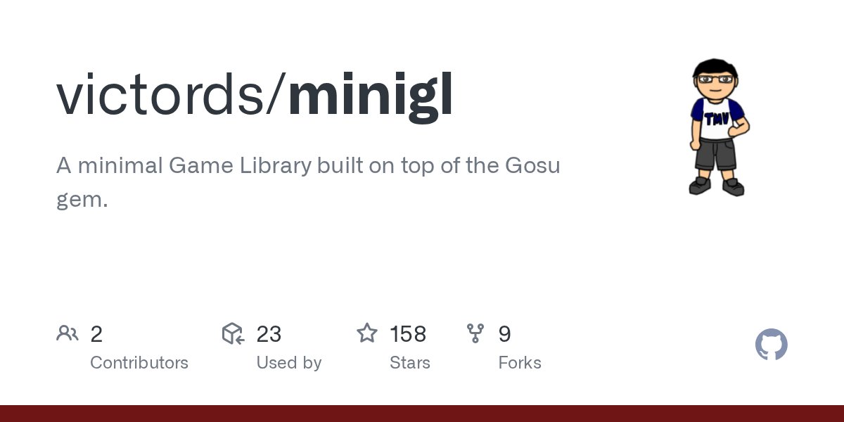 RubyDiscussions's tweet card. A minimal Game Library built on top of the Gosu gem. - victords/minigl