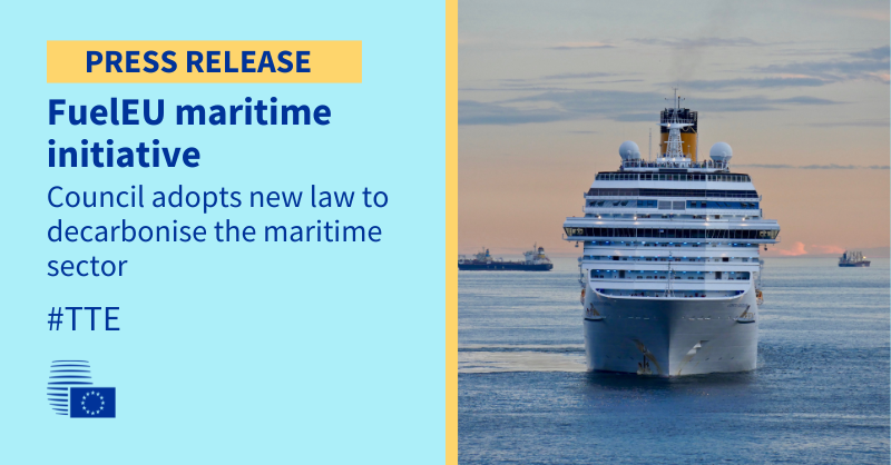 AiSmartProject's tweet card. Council adopts new law to decarbonise the maritime sector.