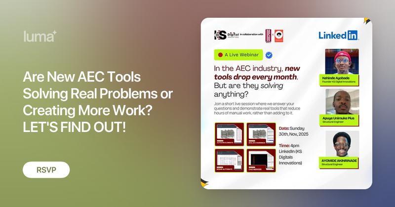 ksdinnovations's tweet card. New tools appear in the AEC space every month, but many people still wonder if they actually make the job easier. In this live session, we will show simple and…